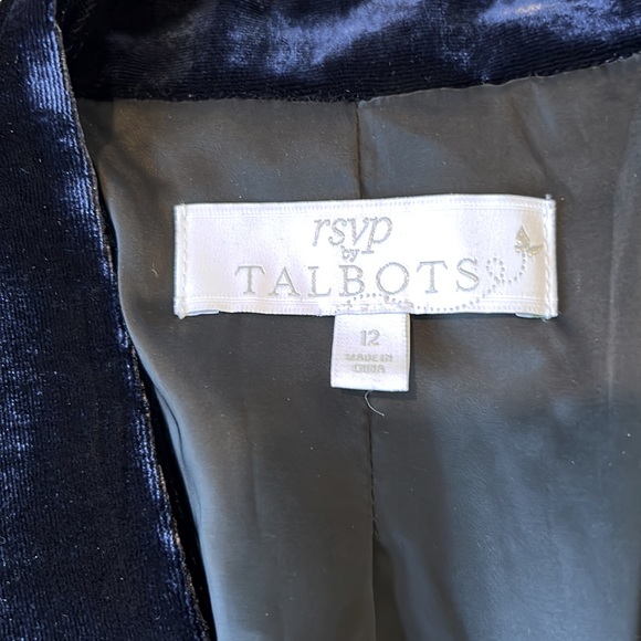 NAVY Panne Velvet lined Jacket Black Satin Tie front TALBOTS RSVP US 12 MINT - Picture 2 of 8